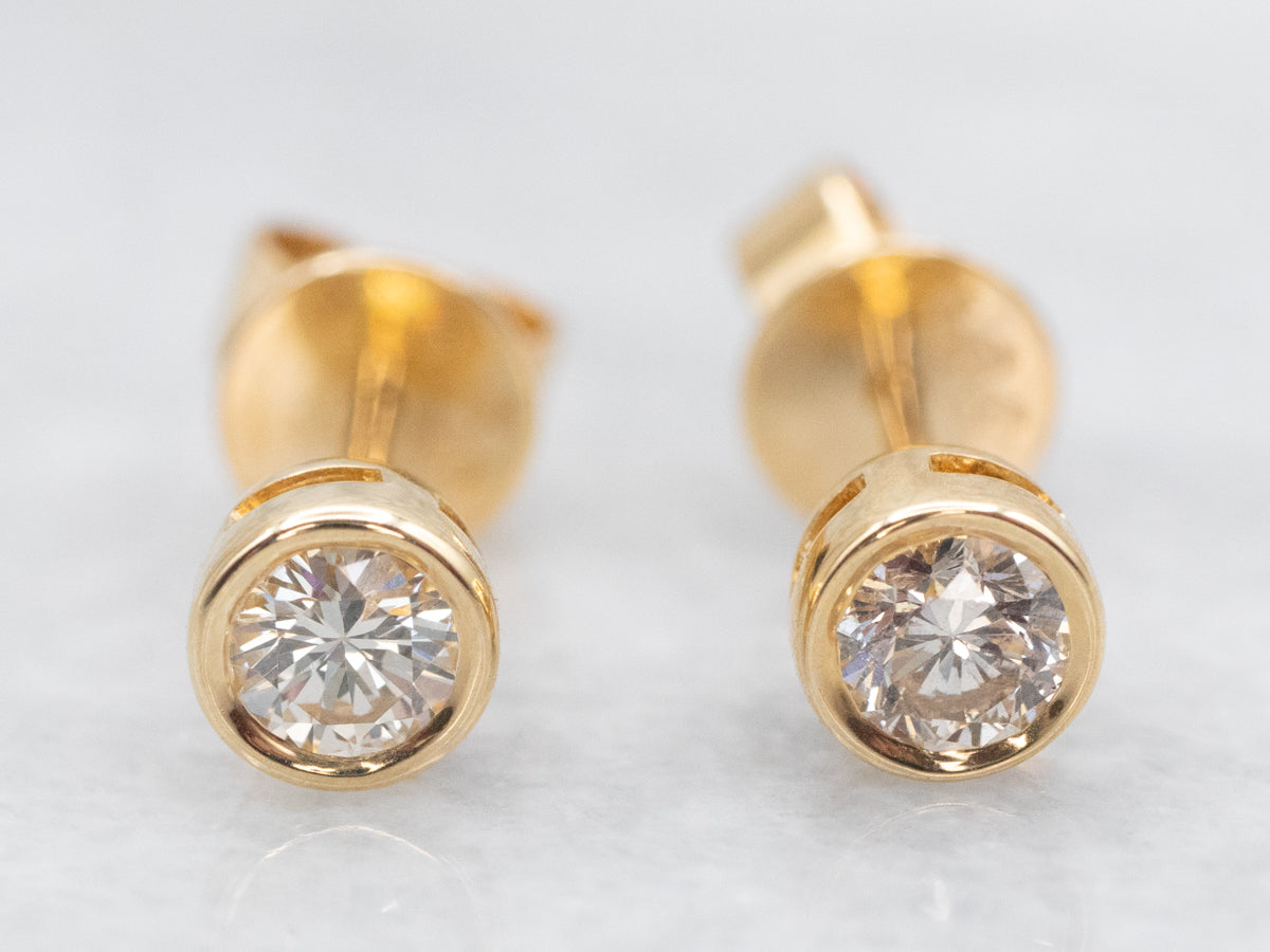 Yellow Gold Bezel-Set Diamond Stud Earrings