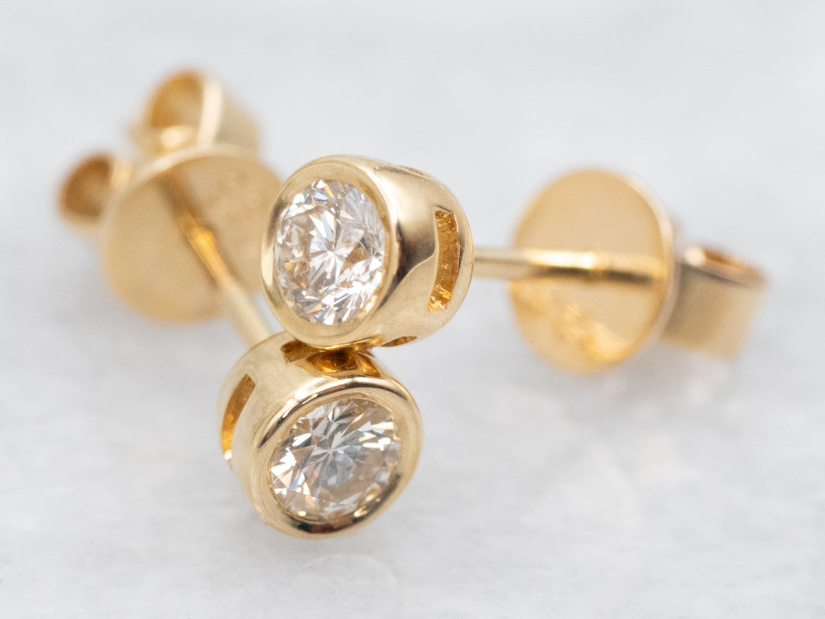 Yellow Gold Bezel-Set Diamond Stud Earrings