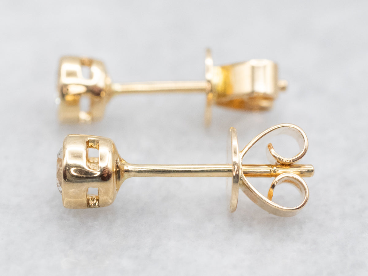 Yellow Gold Bezel-Set Diamond Stud Earrings