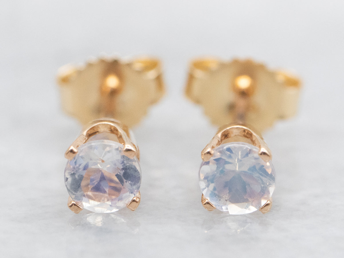 Gold Faceted Moonstone Stud Earrings