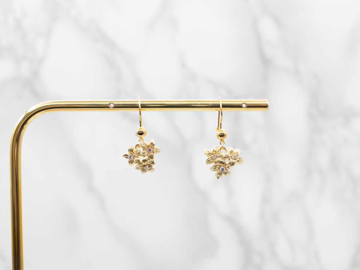 Golden Floral Diamond Drop Earrings