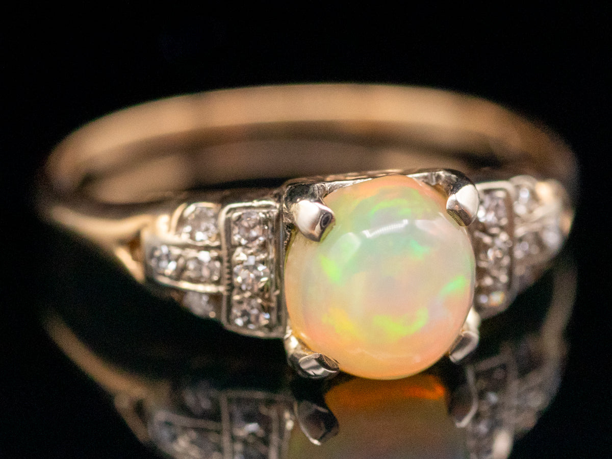 Vintage Two Tone Opal and Diamond Ring