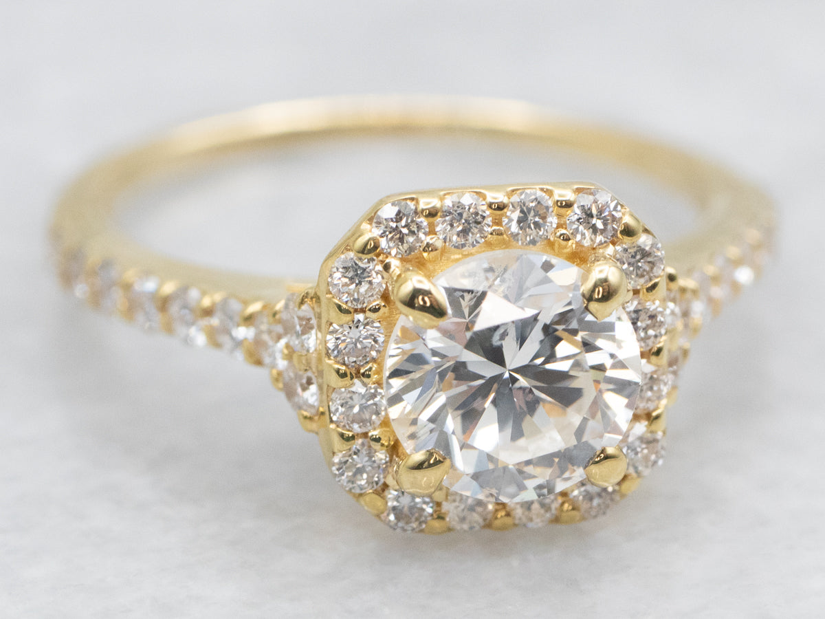 Modern Gold Diamond Halo Engagement Ring