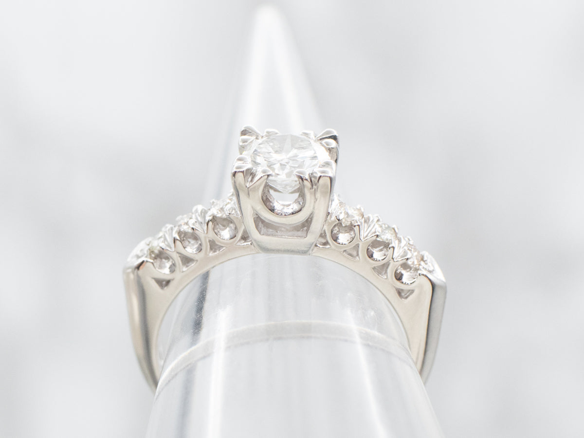 Retro Platinum Diamond Engagement Ring with Illusion Head