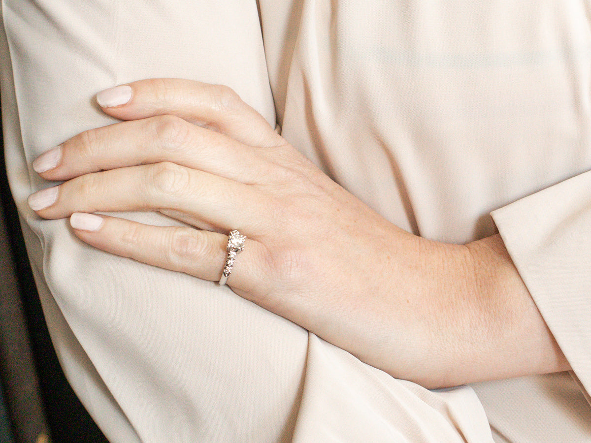 Retro Platinum Diamond Engagement Ring with Illusion Head