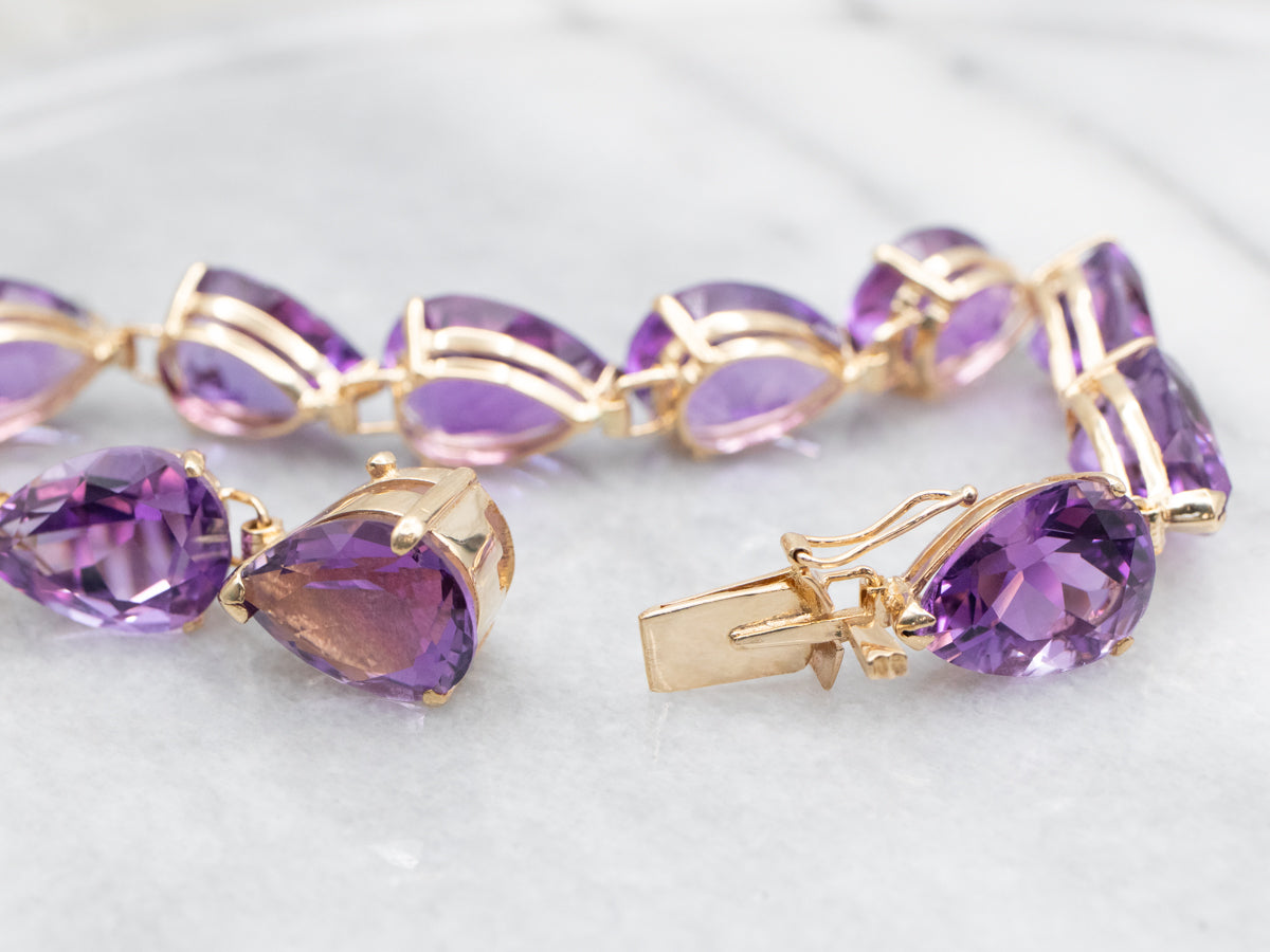 Pear Cut Amethyst Gemstone Link Bracelet