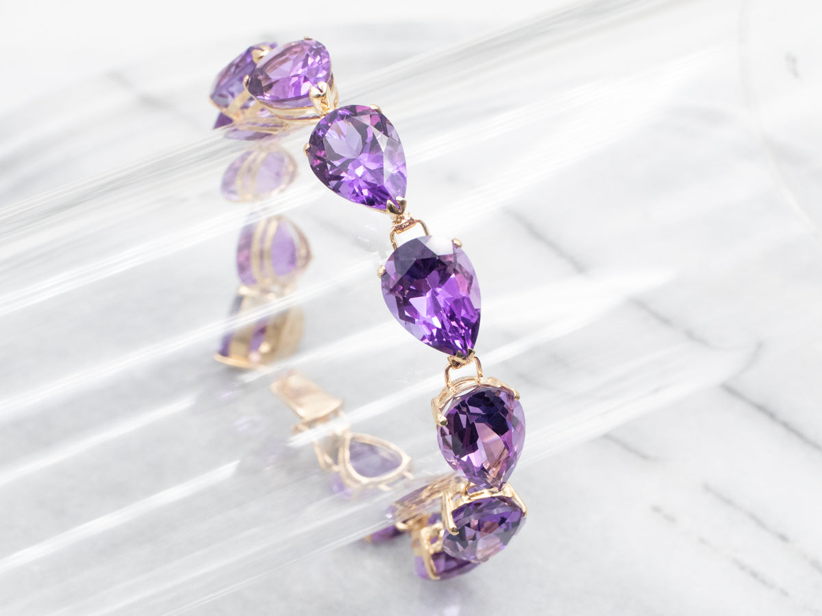 Pear Cut Amethyst Gemstone Link Bracelet