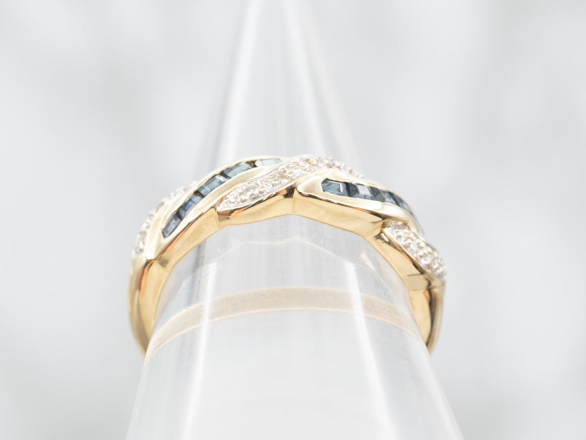 Modern Gold Sapphire and Diamond Twisted Band