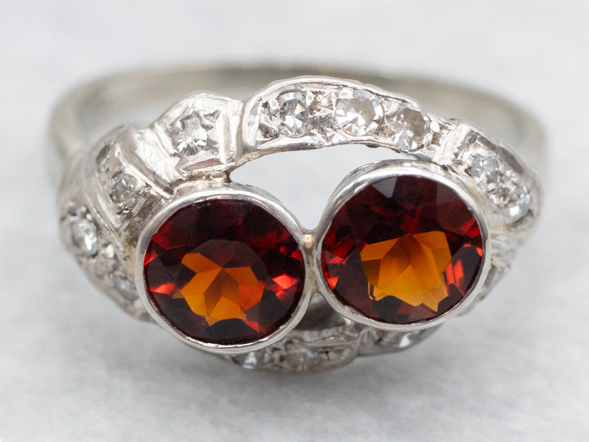 Retro Era Deep Orange Citrine and Diamond Ring