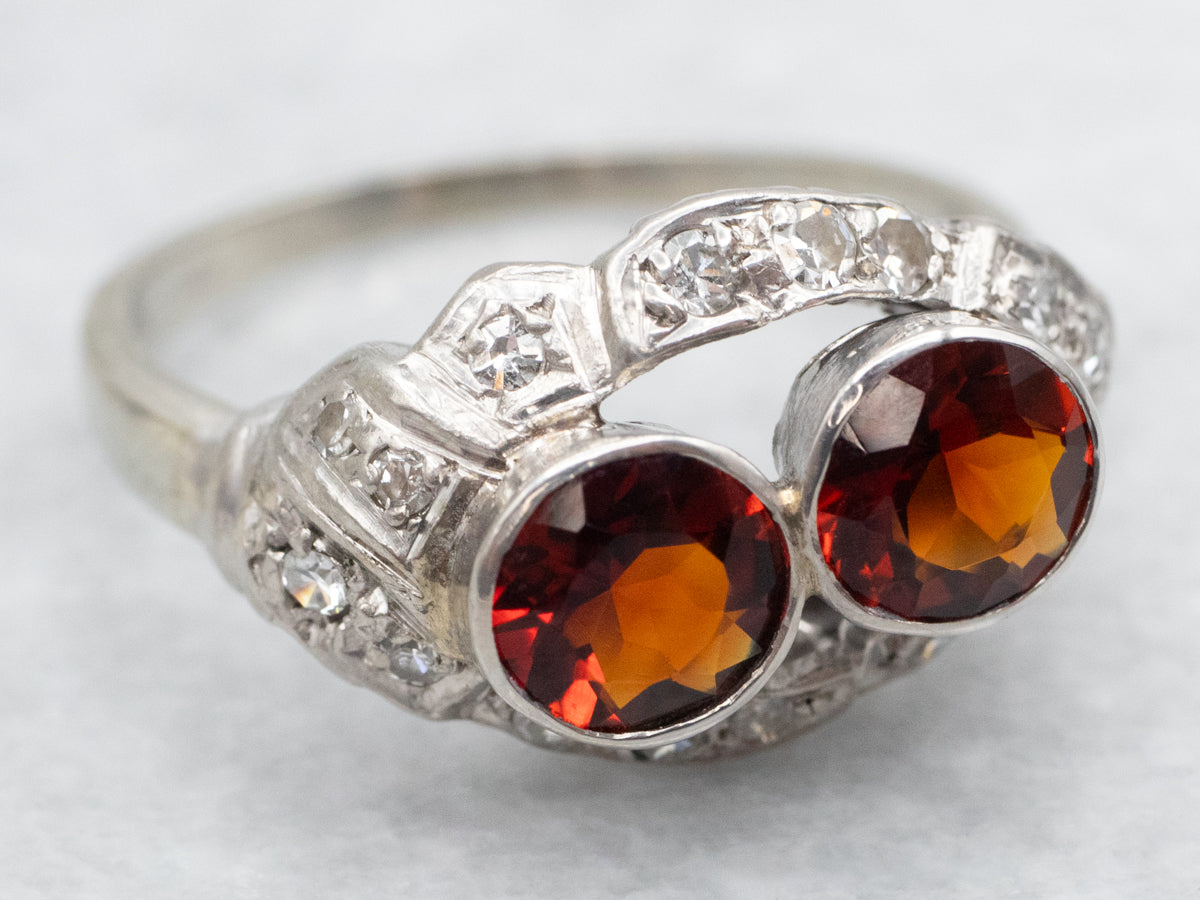 Retro Era Deep Orange Citrine and Diamond Ring