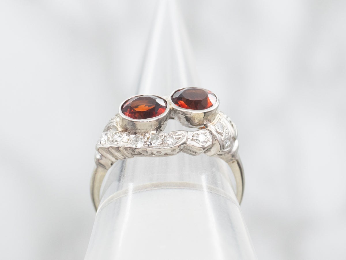 Retro Era Deep Orange Citrine and Diamond Ring