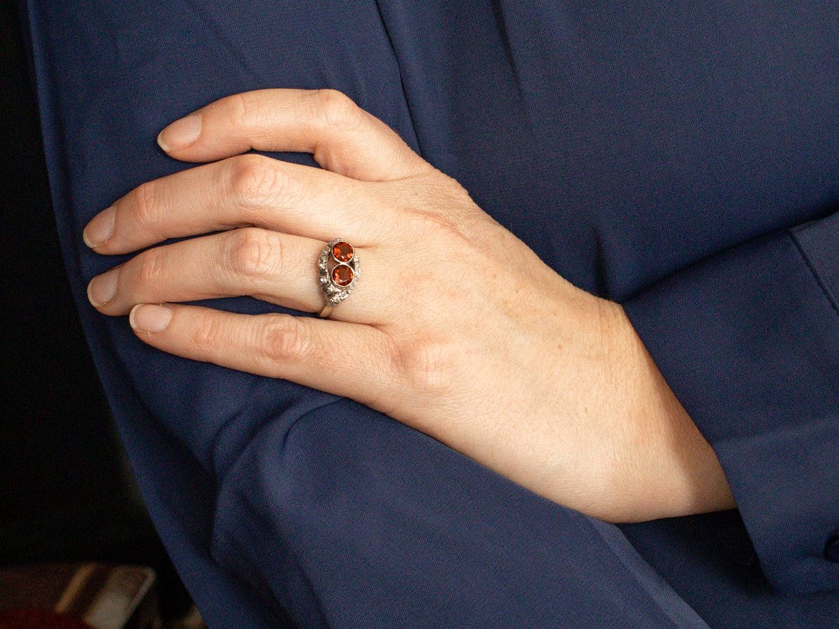 Retro Era Deep Orange Citrine and Diamond Ring