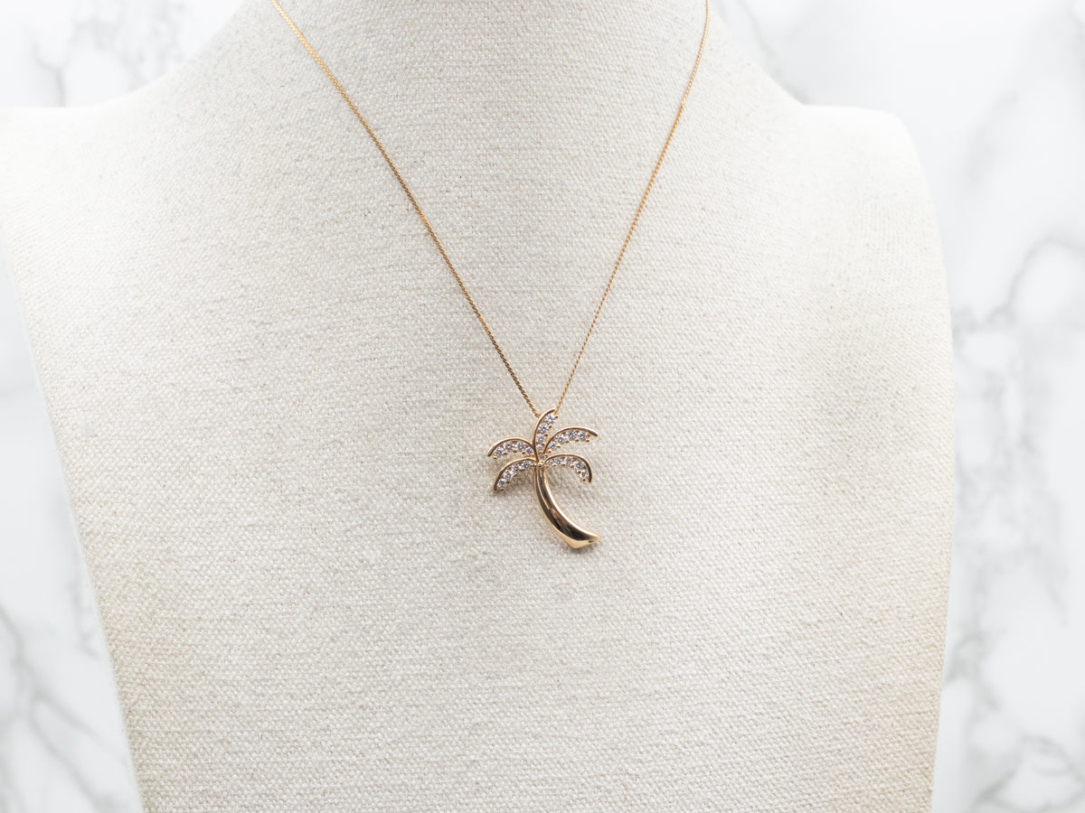 Sparkling Diamond Palm Tree Pendant