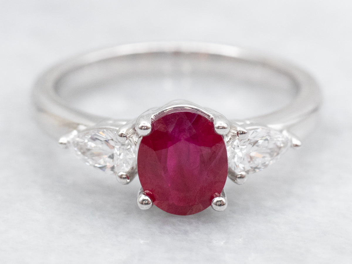 Modern White Gold Ruby and Diamond Ring