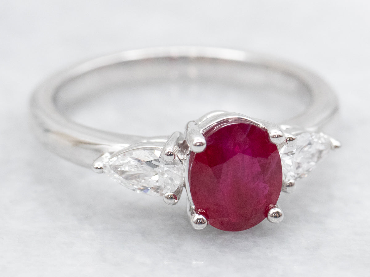 Modern White Gold Ruby and Diamond Ring