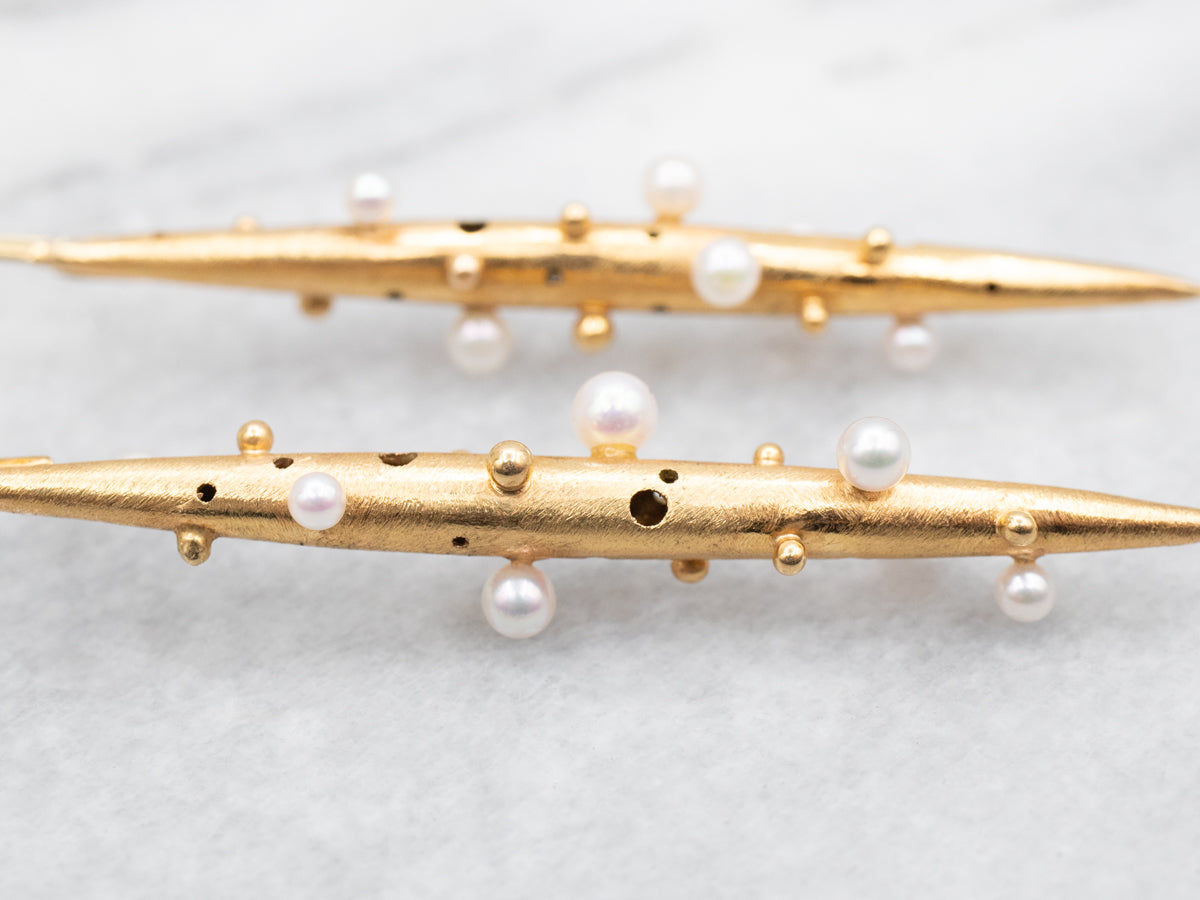 Brushed Gold and Pearl Drop Earrings