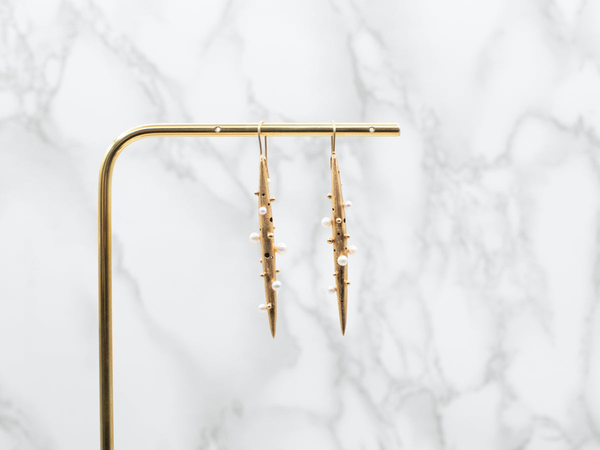 Brushed Gold and Pearl Drop Earrings