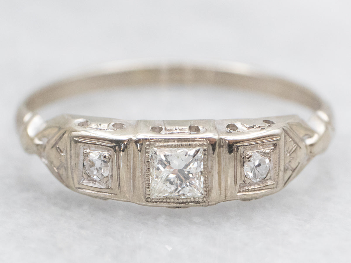 Early Retro Era Princess Cut Diamond Engagement Ring