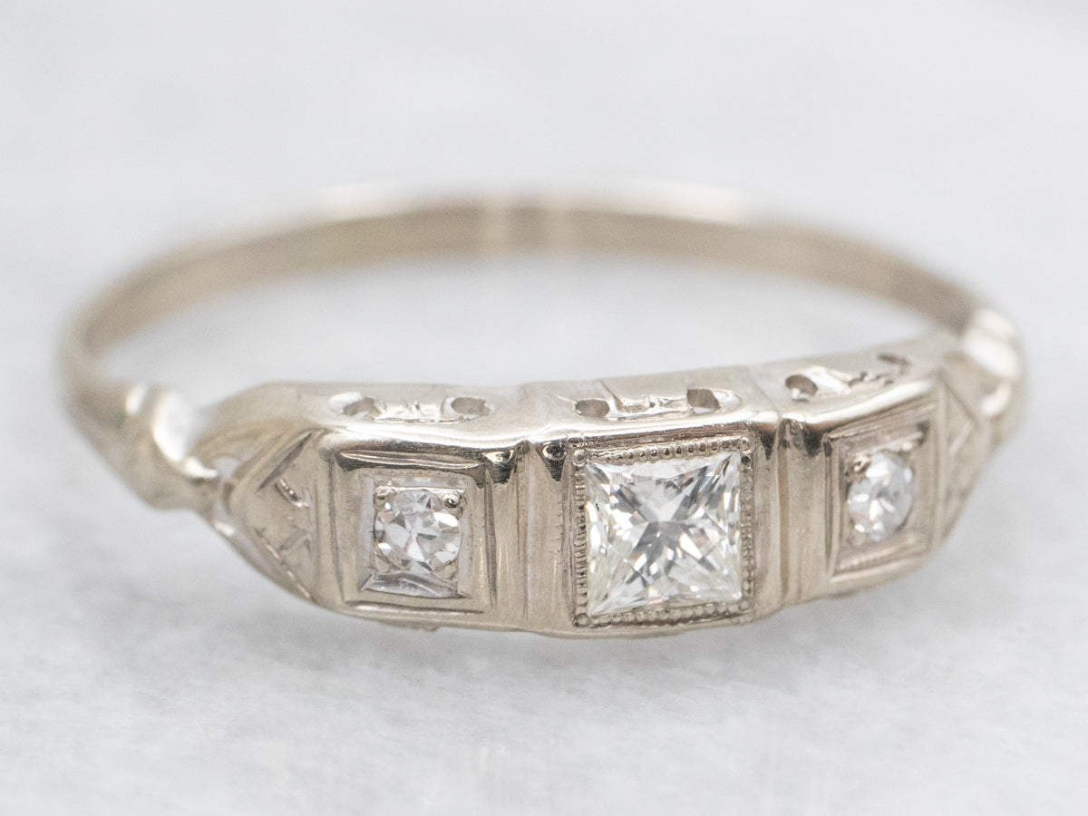 Early Retro Era Princess Cut Diamond Engagement Ring