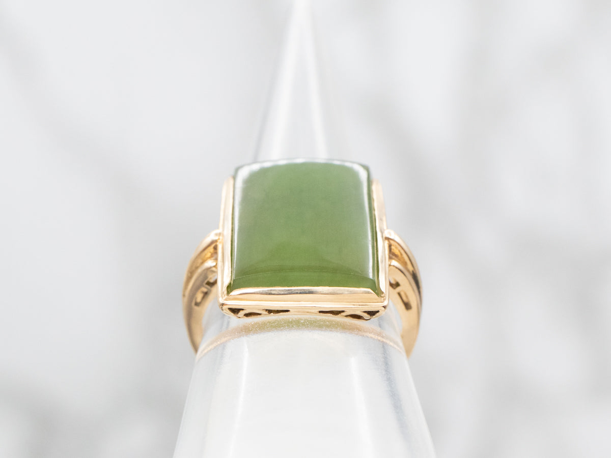 Mid-Century Rectangular Cut Nephrite Jade Ring