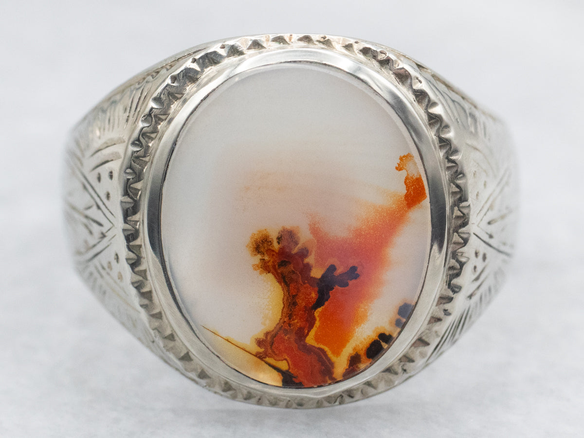 Men's Antique Dendritic Agate Statement Ring