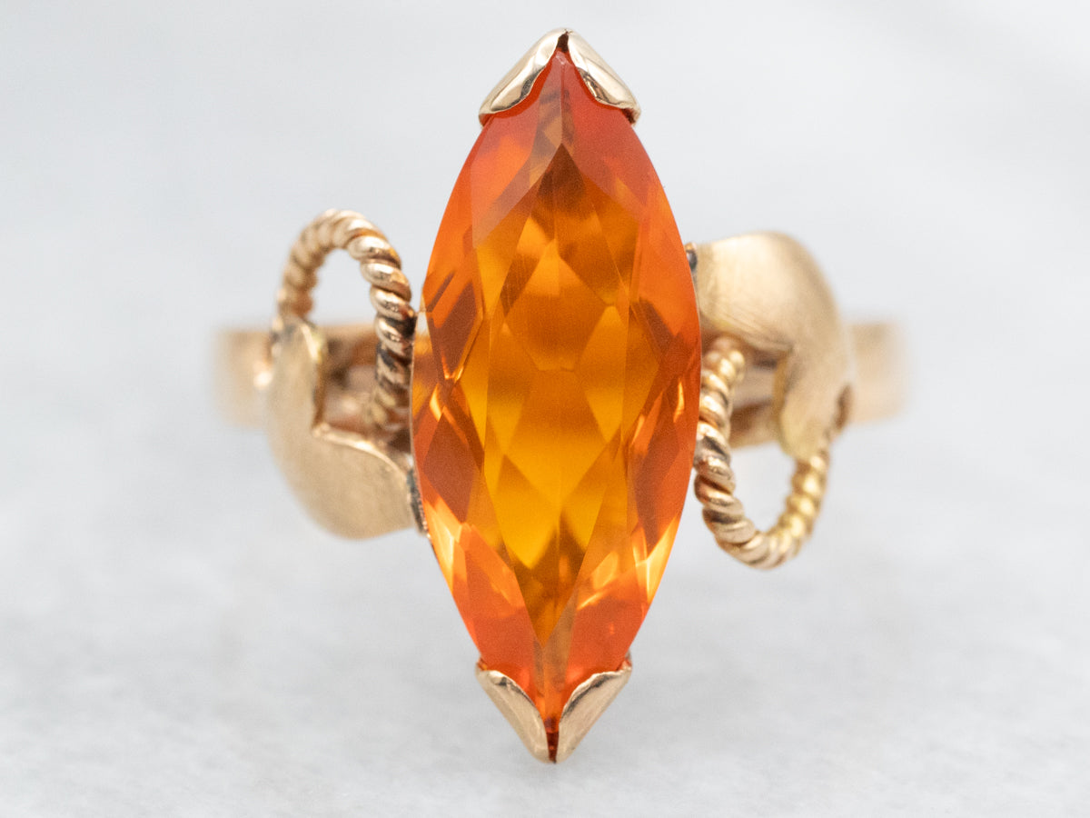 Marquise Cut Fire Opal Ring in Vintage Gold Setting