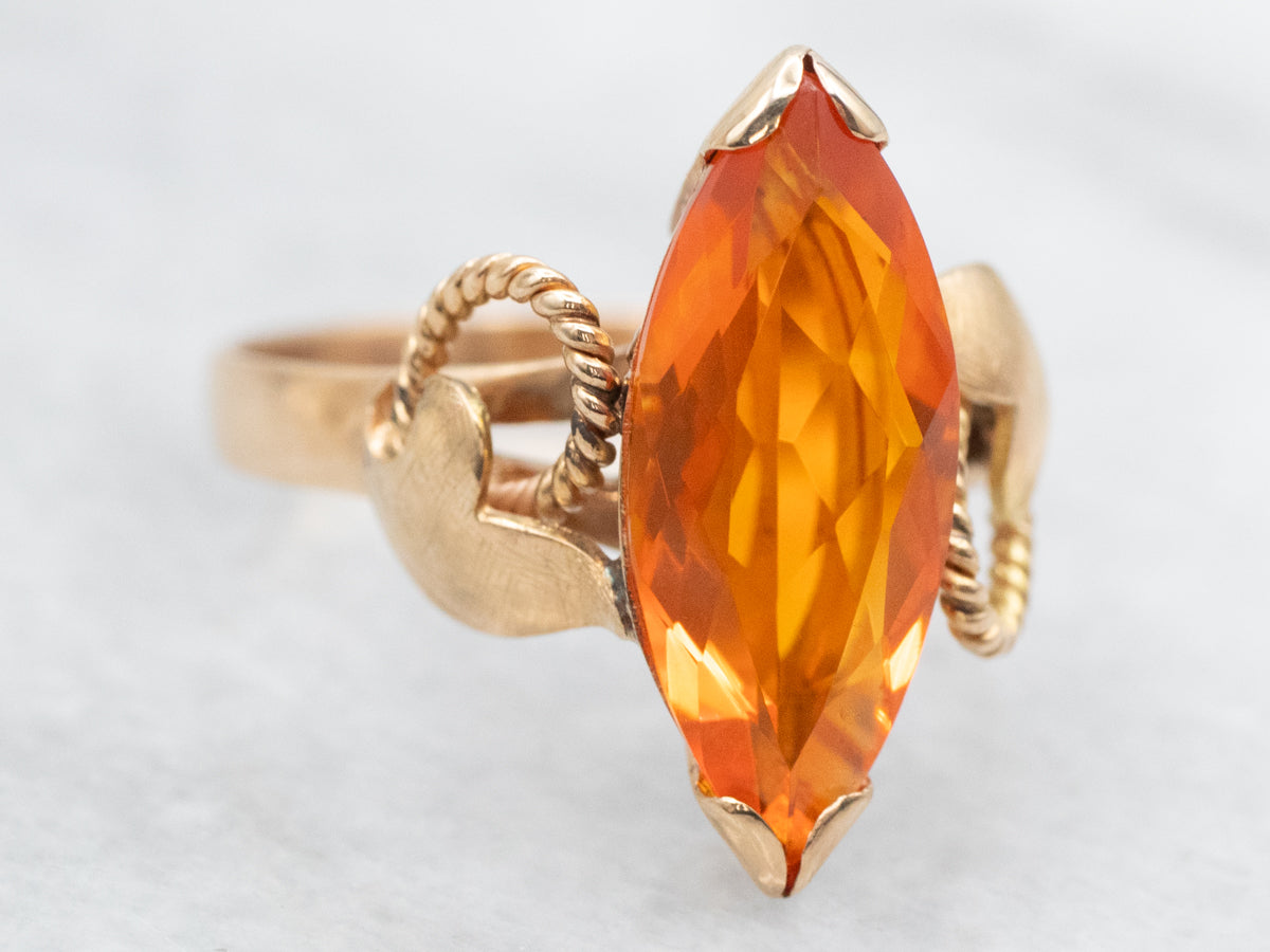 Marquise Cut Fire Opal Ring in Vintage Gold Setting