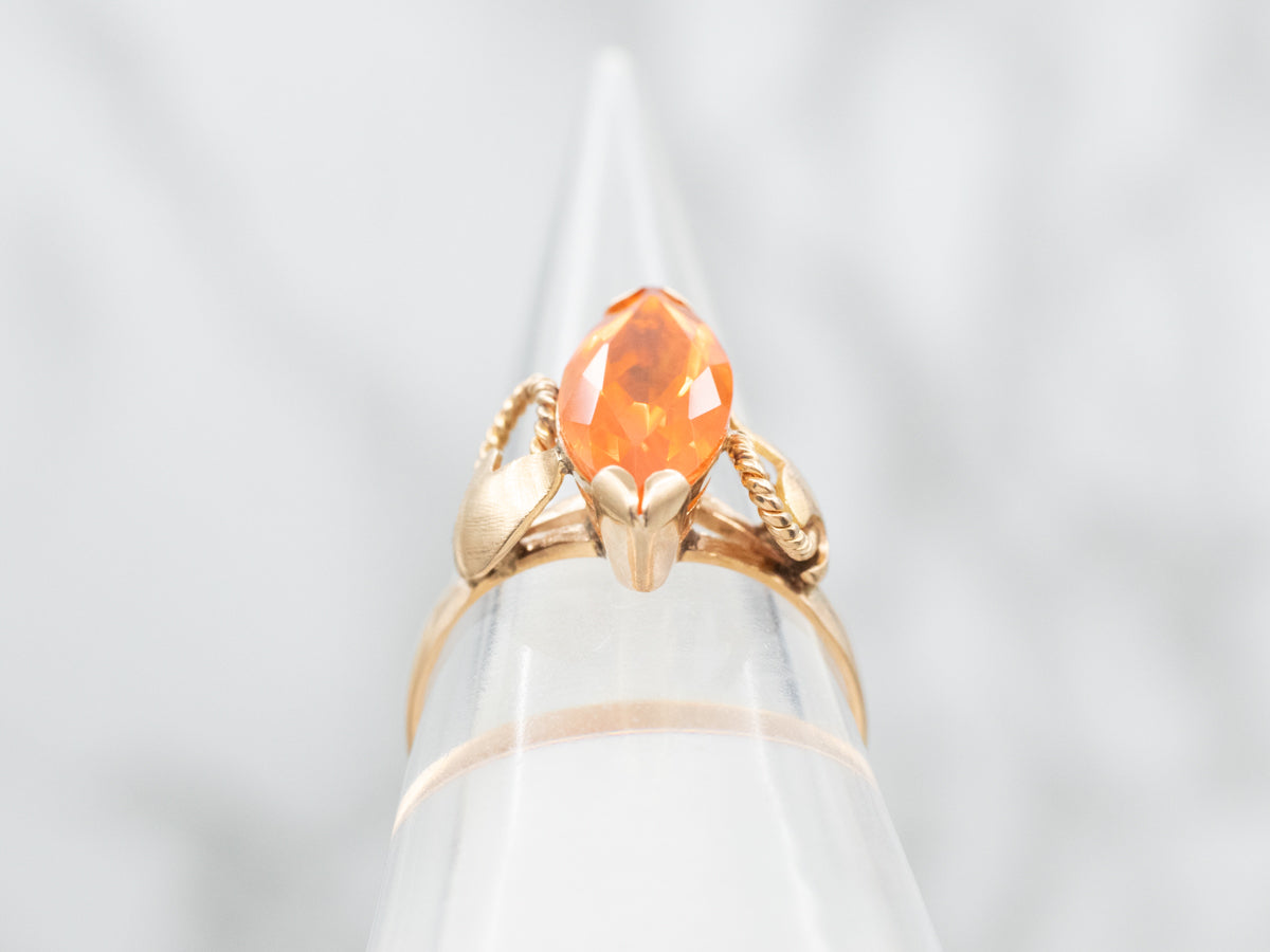 Marquise Cut Fire Opal Ring in Vintage Gold Setting