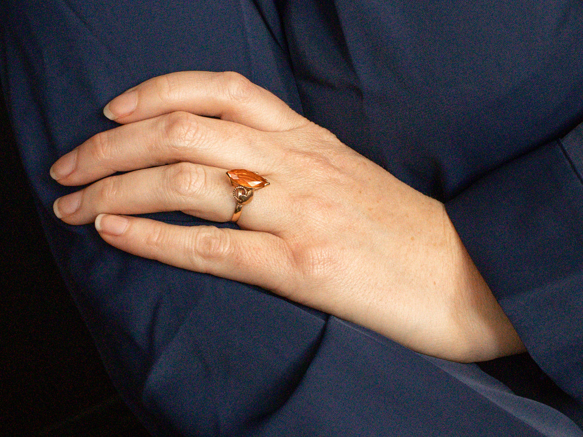 Marquise Cut Fire Opal Ring in Vintage Gold Setting