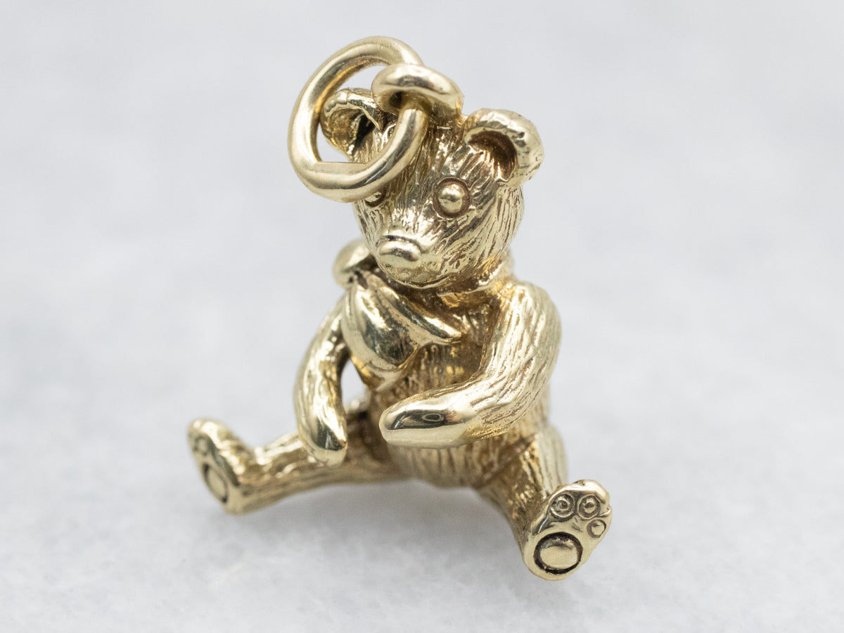 Gold Teddy Bear with Bow Charm