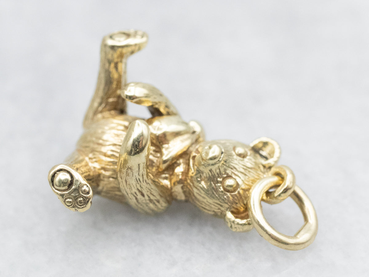 Gold Teddy Bear with Bow Charm