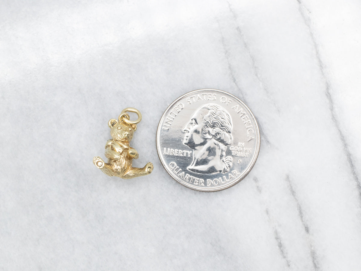 Gold Teddy Bear with Bow Charm
