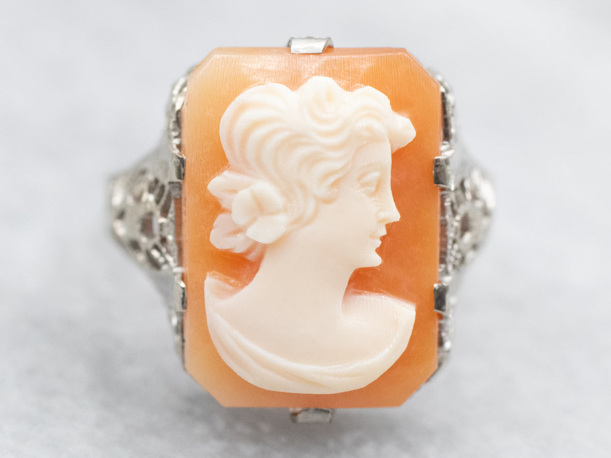 Vintage Cameo in Art Deco Filigree Ring