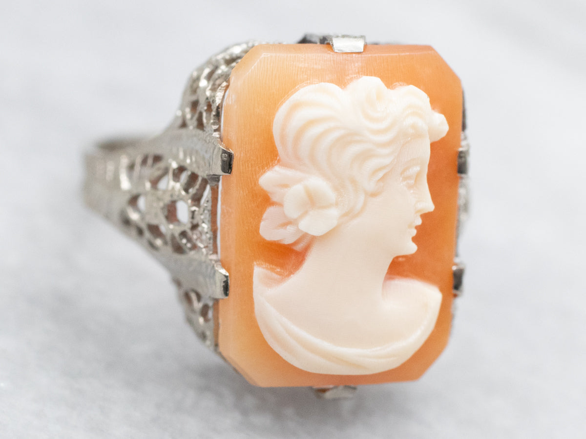 Vintage Cameo in Art Deco Filigree Ring
