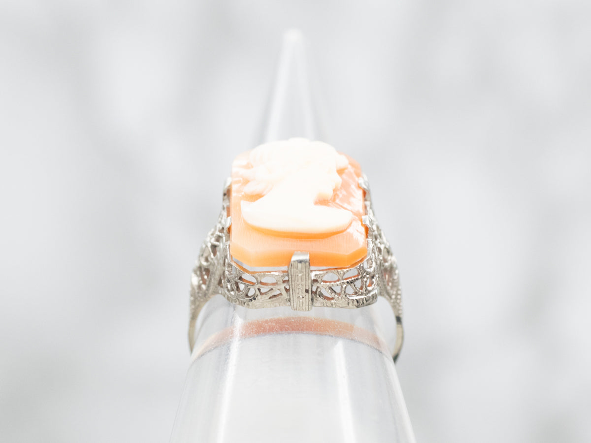 Vintage Cameo in Art Deco Filigree Ring