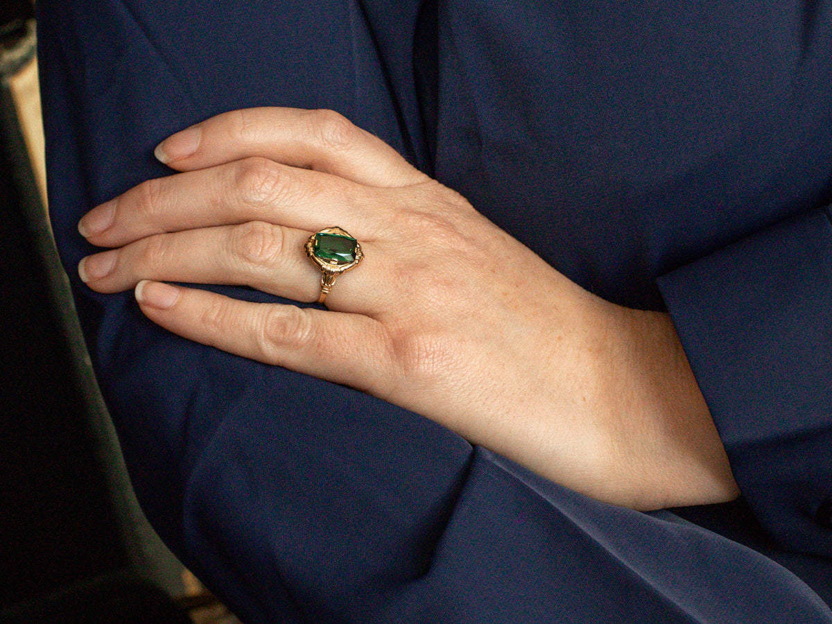 Victorian Revival Green Tourmaline Ring