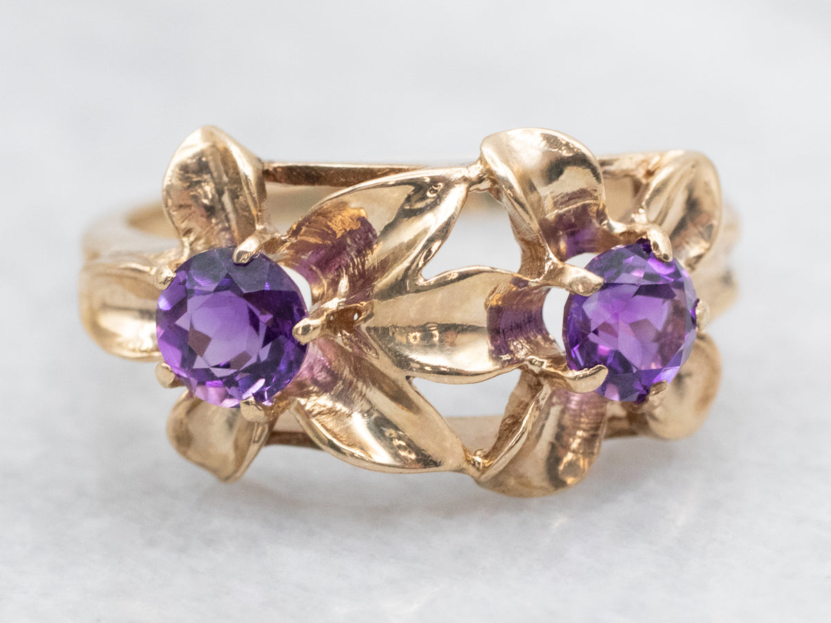 Yellow Gold Amethyst Double Blossom Ring