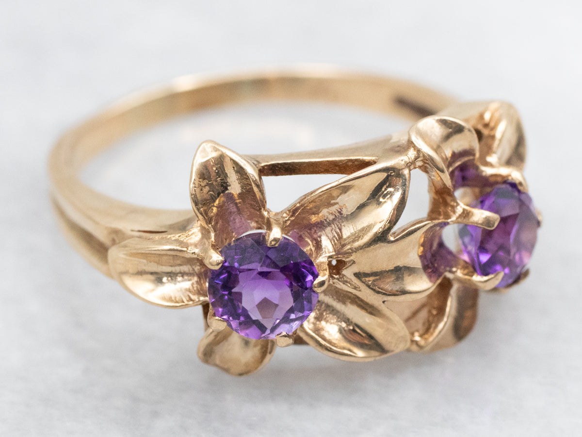 Yellow Gold Amethyst Double Blossom Ring