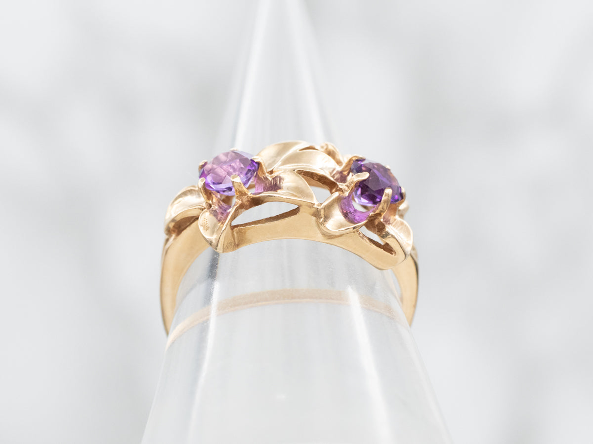 Yellow Gold Amethyst Double Blossom Ring
