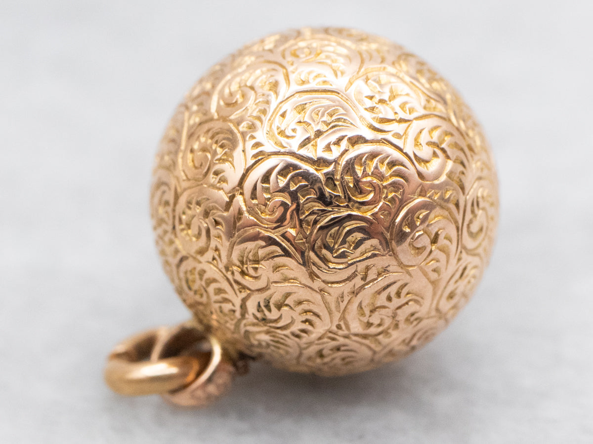 Antique Engraved Gold Ball Fob Pendant