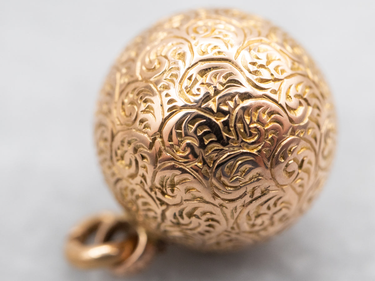 Antique Engraved Gold Ball Fob Pendant