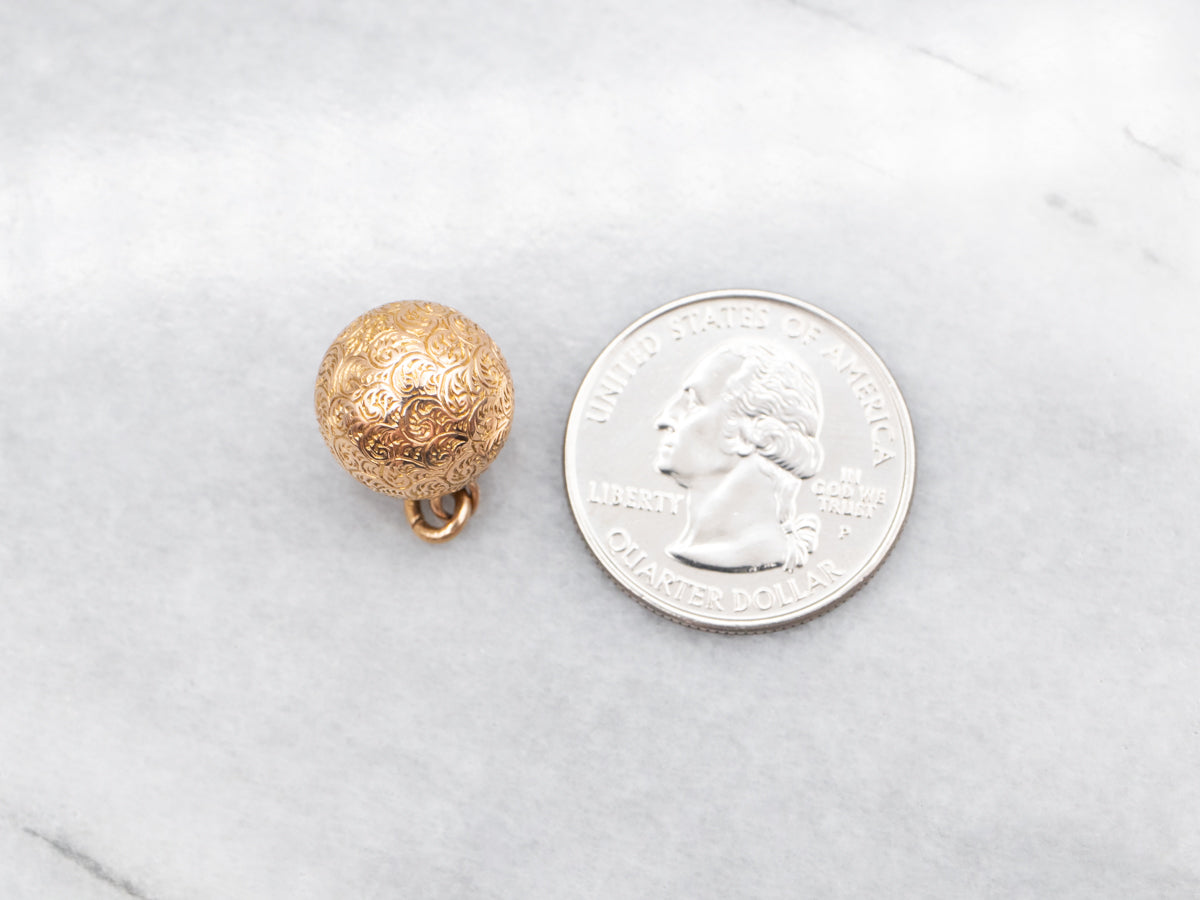 Antique Engraved Gold Ball Fob Pendant