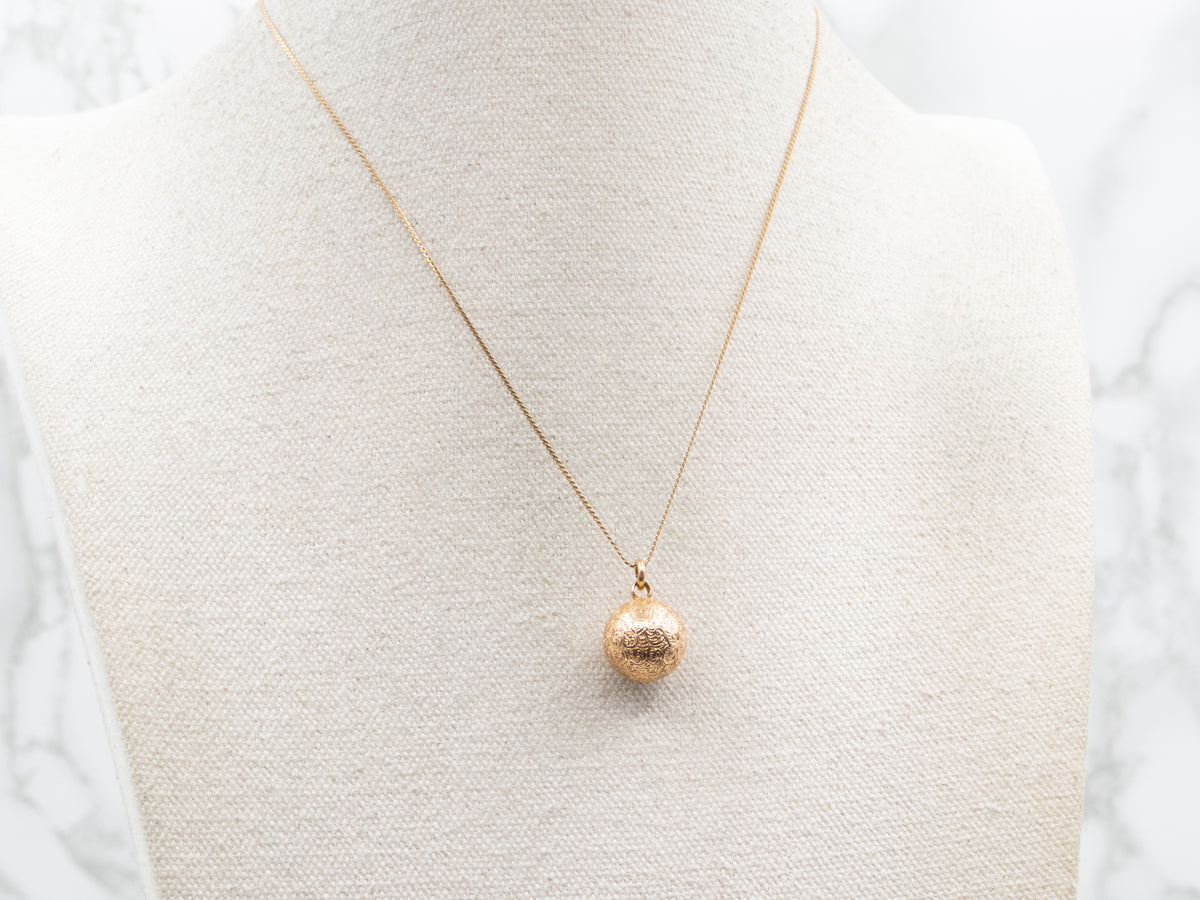 Antique Engraved Gold Ball Fob Pendant