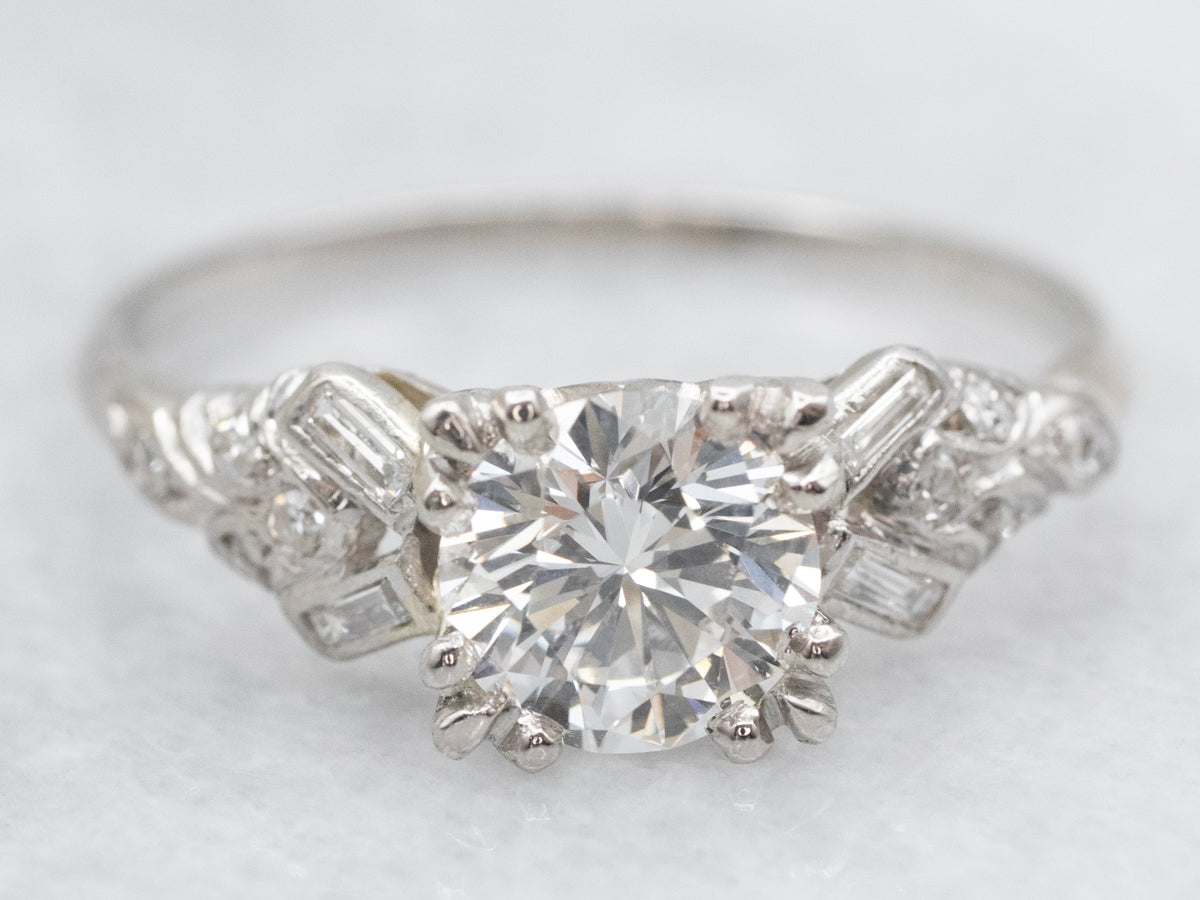1950s Platinum Round Brilliant Diamond Engagement Ring