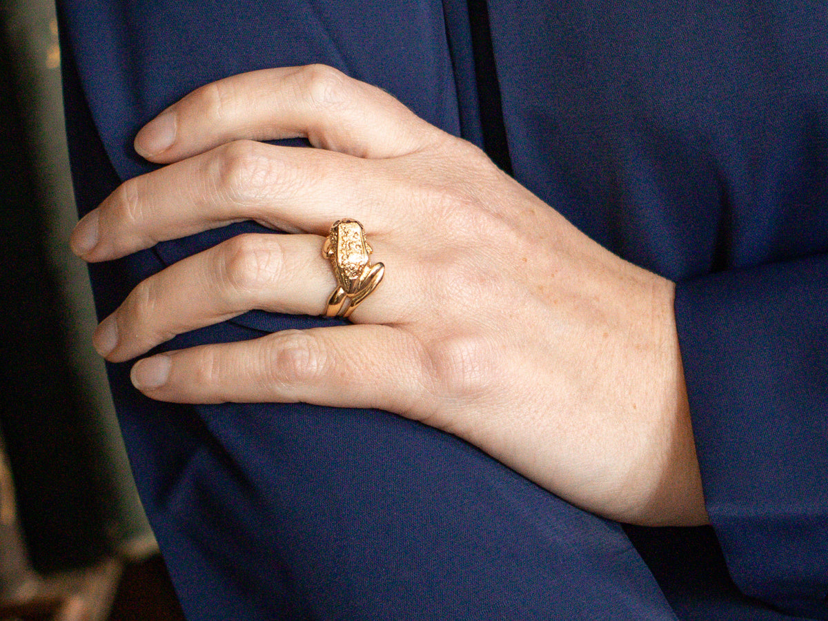 Gold Frog Statement Ring with Diamond Eyes