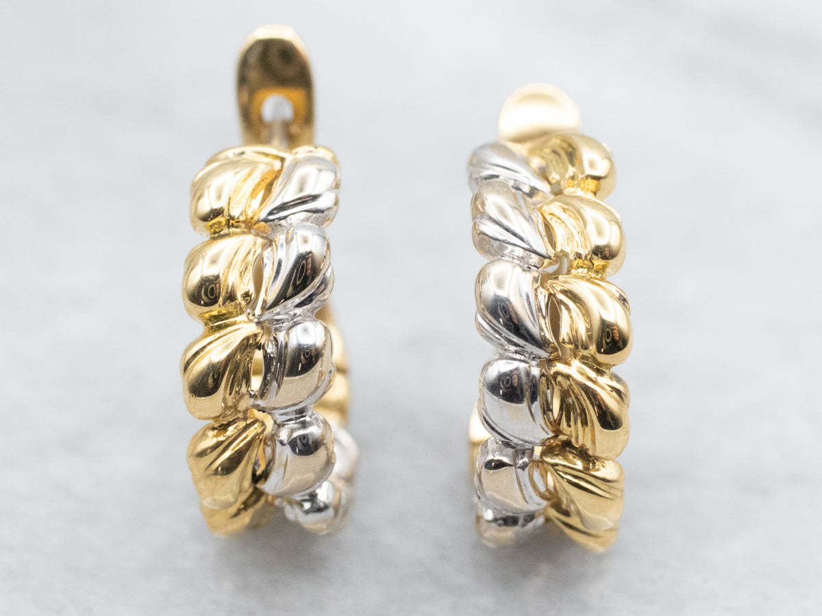 Woven Two Tone Gold Hoop Earrings