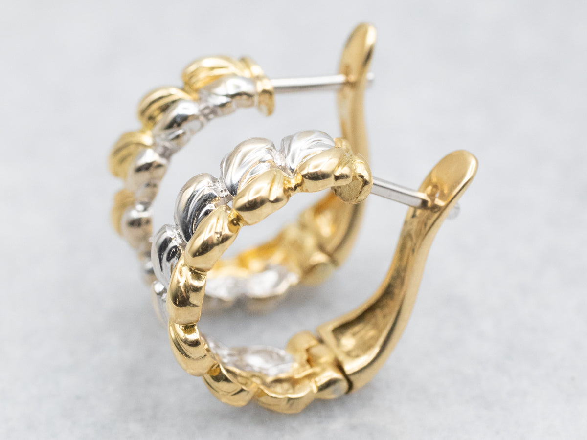 Woven Two Tone Gold Hoop Earrings