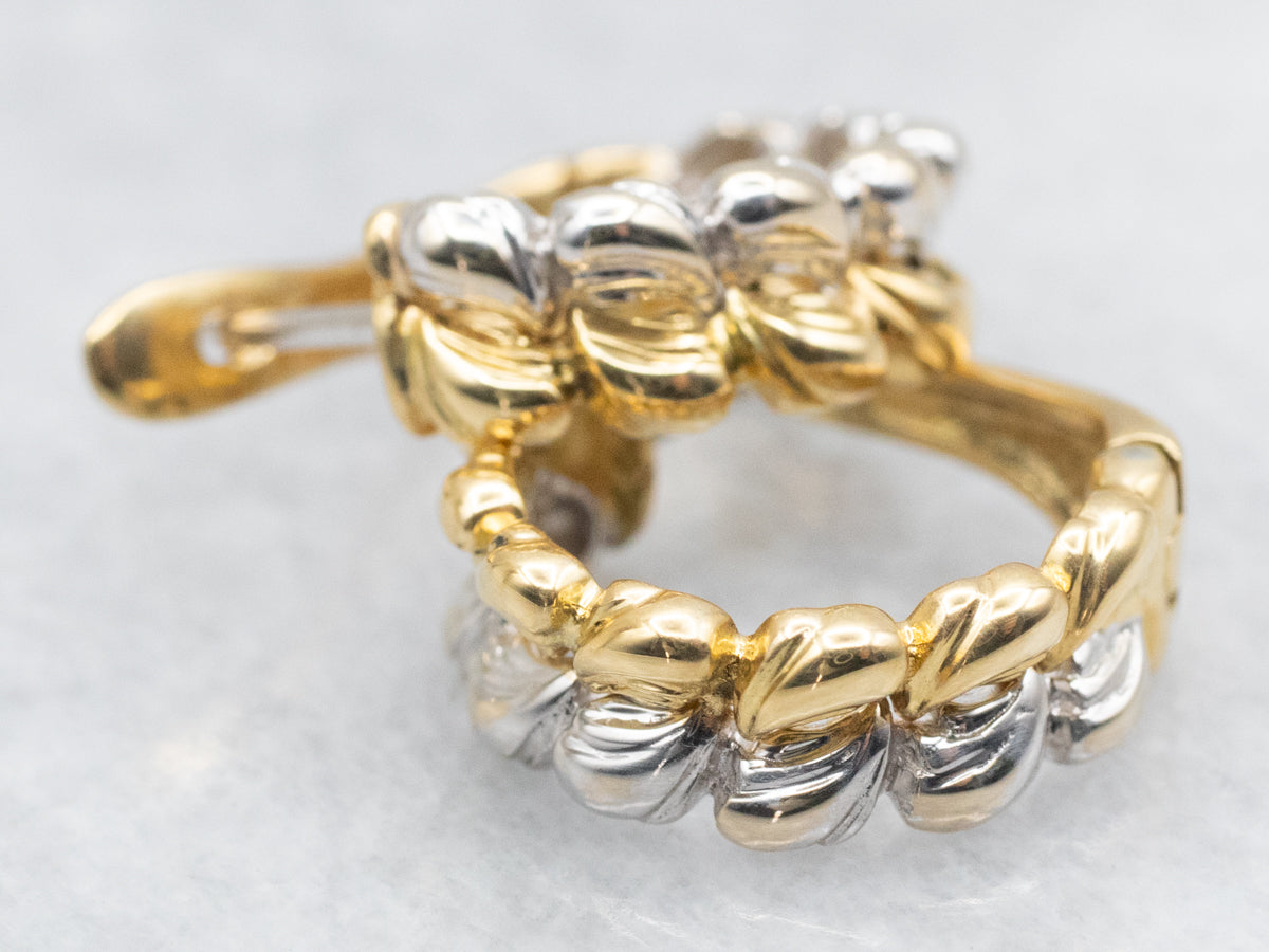 Woven Two Tone Gold Hoop Earrings