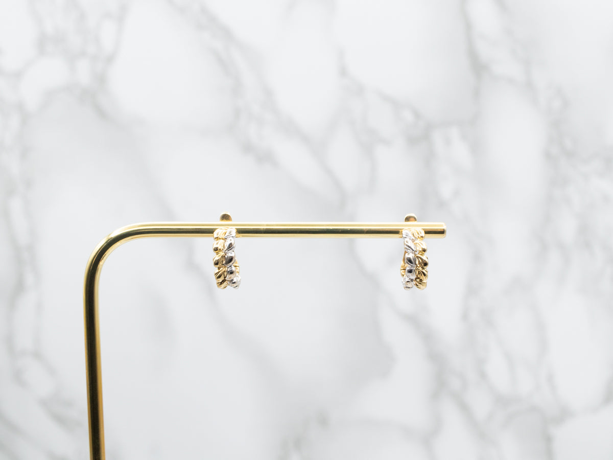 Woven Two Tone Gold Hoop Earrings