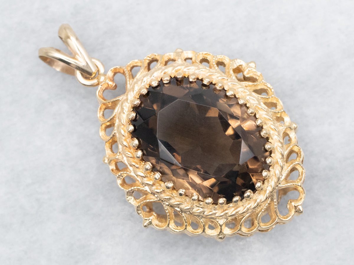 Gold Filigree Smoky Quartz Statement Pendant